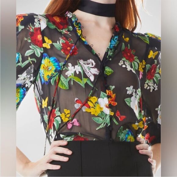 Alice + Olivia Julius Floral black Button-Front Blouse small - Picture 4 of 14